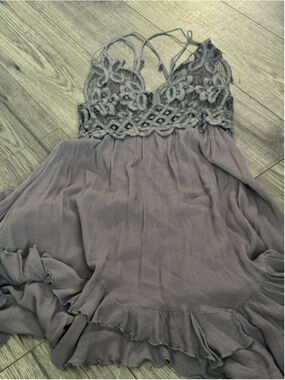 Free People FP ONE Adella Slip Lace Mini Dress In Charcoal (purple hue) SzSmall